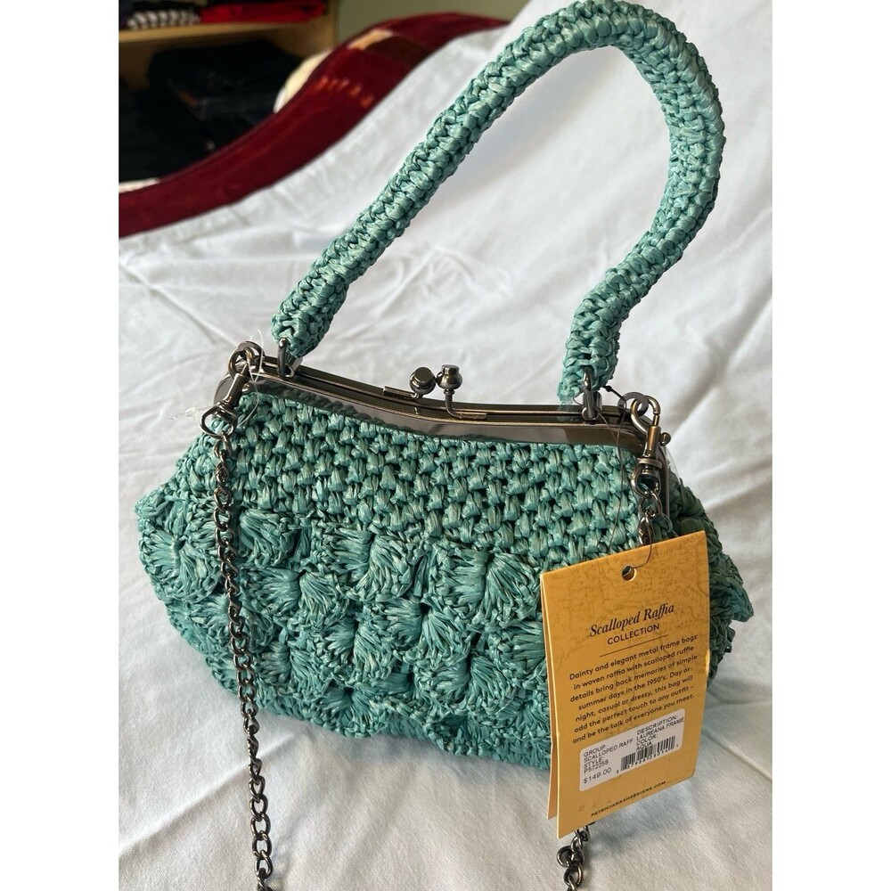 NWT Patricia Nash Laureana Frame Satchel Scalloped Rafia Soft Green
